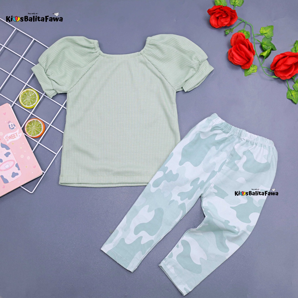 Setelan Mixed Bubble uk 2-5 Years / Setelan Anak Perempuan Blouse Lengan Balon Anak Legging Baby Terry Motif Tebal Sterch Balita 2-5 Tahun Babycinnamon