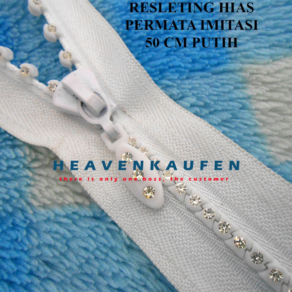 Resleting Zipper 50 cm Variasi Hias Permata Imitasi Untuk Resleting Busana Dll