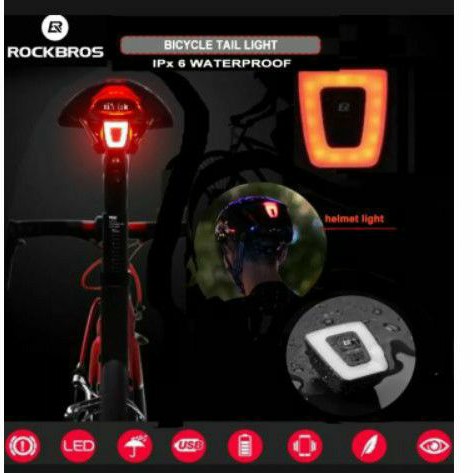 lampu helm rockbros tt30-wd lampu belakang sepeda rockbros