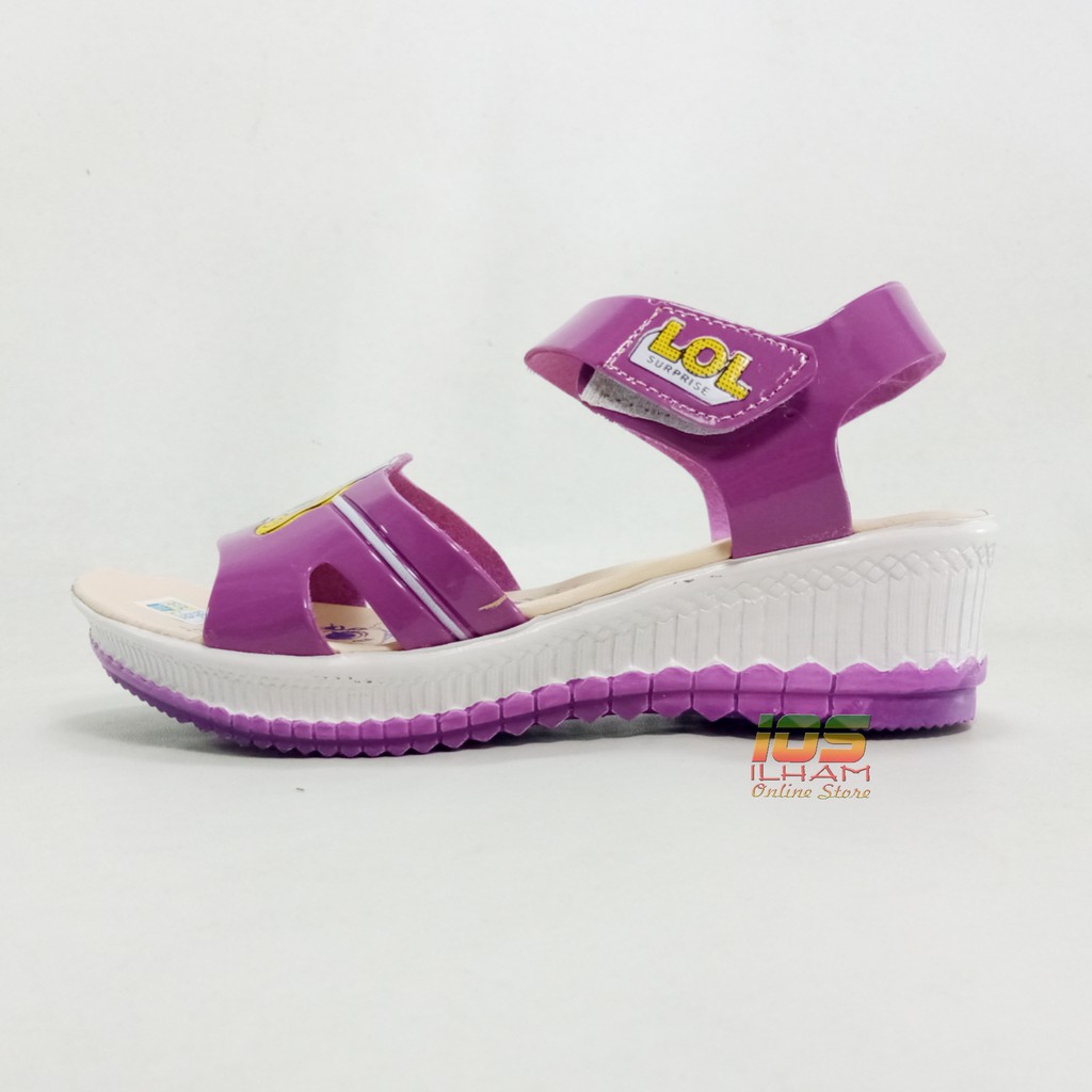 Sandal Let Wegdes Anak Sabyan J12 Motif LOL Hak 4cm Size 26-35