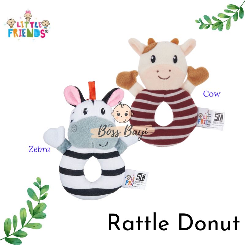 LITTLE FRIENDS Rattle Donut Karakter / Mainan Genggam Bayi / Boneka Hewan