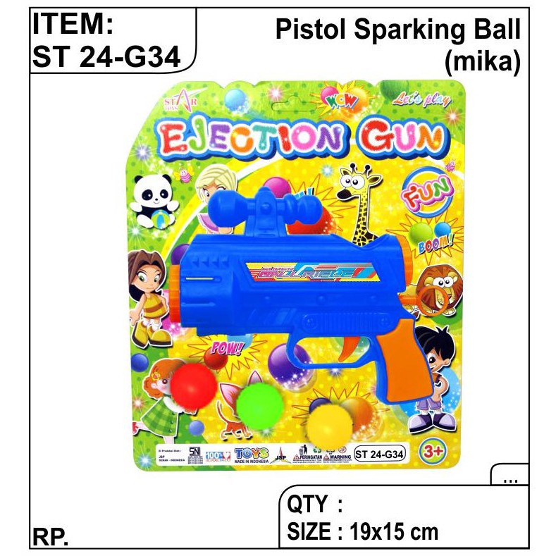 ST24-G34 Mainan Pistol Sparking Ball Peluru Bola isi 3 pc Kemasan Set Press Mika