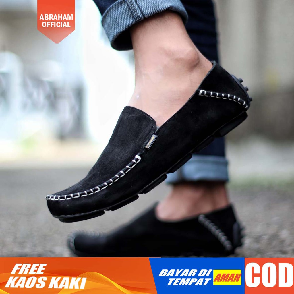 ABRHM x MOCSUE Sepatu Slip On Pria Sepatu Pria Casual Slip Kulit Asli Sepatu Casual Cowok/Cowo Sepatu Kasual Slop Anti Slip Semi Formal Kerja Kuliah Gaya Santai Keren Kekinian Original Murah Terlaris