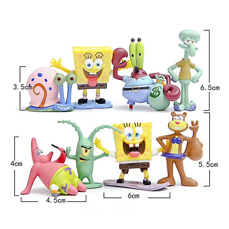 6pcs / 8Pcs / Set Mainan Action Figure Anime Sponge Bobs Bobs Cumi-Cumi Bahan PVC Untuk Dekorasi / Hadiah Anak