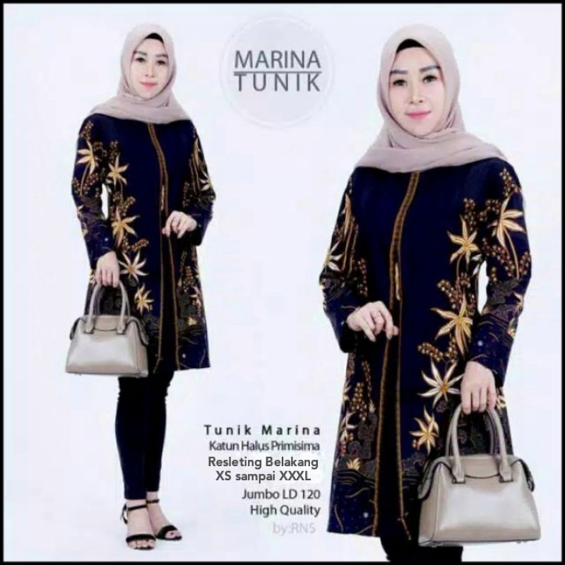 Jual Tunik Batik Modern Atasan Wanita Kerja Standar Jumbo Ld