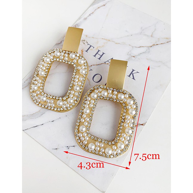 LRC Anting Tusuk Fashion Gold Alloy Diamond-studded Pearl Earrings F71706