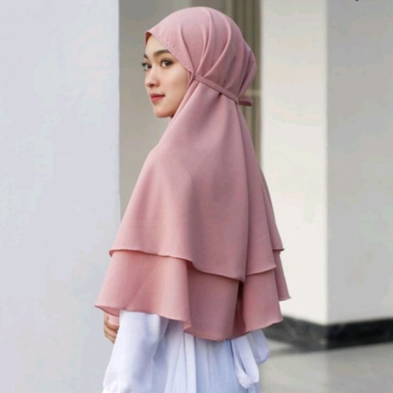 Kerudung Bergo Tali Crepe Premium / Hijab Instant Tali Rempel 2 Layer / Kerudung Geblus Tali Rempel