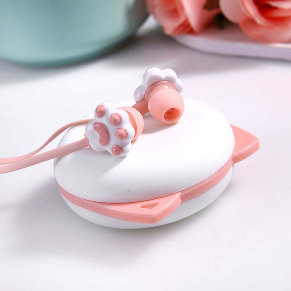 Headset In-Ear Mini Bentuk Kartun Cakar Kucing Lucu Dengan Kotak Penyimpanan