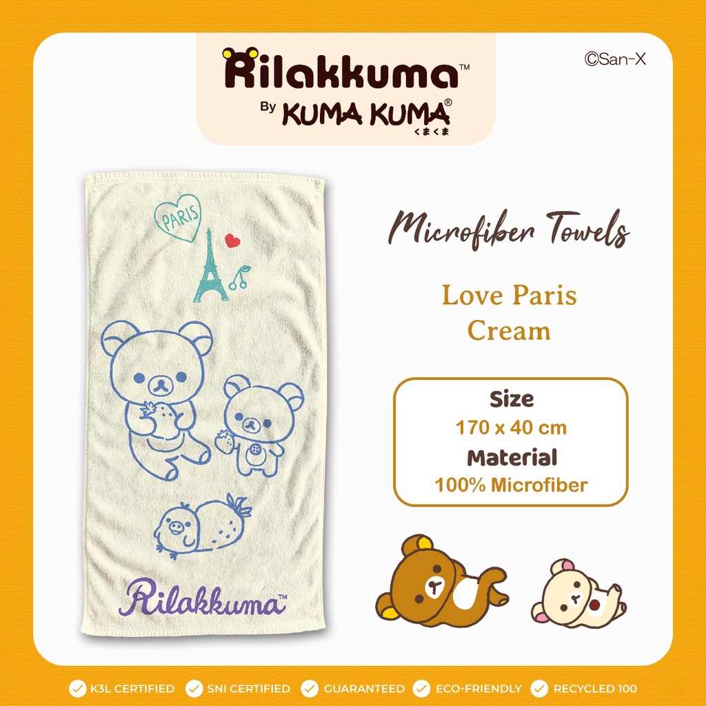 PROMO HANDUK BAYI HANDUK ANAK PREMIUM Handuk KUMA KUMA Microfiber Kuma Kuma Motif ( 70 x 140 cm )-KUMA LOVE PRIS CREAM