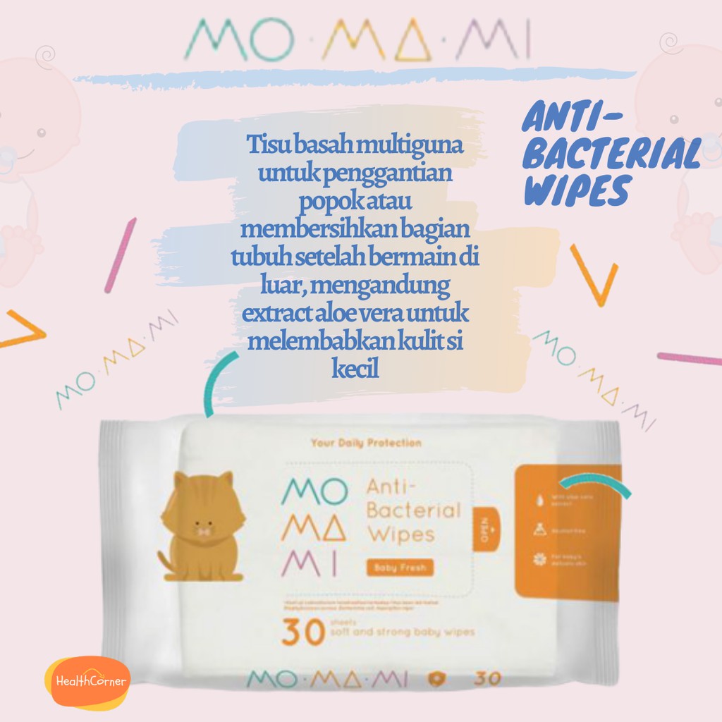 MOMAMI Anti Bacterial Wipes 30sheet - Wet Tissue Anti Bakteri Baby Tisu Basah Steril Multifungsi