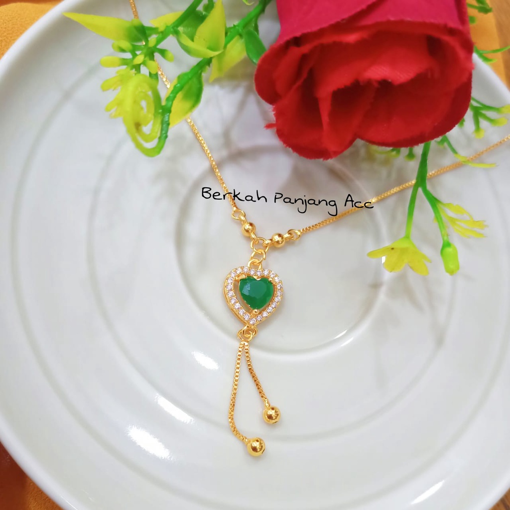 Kalung Model Love Permata Zircon Diamond Hijau Menawan Anti Karat/Tidak Luntur