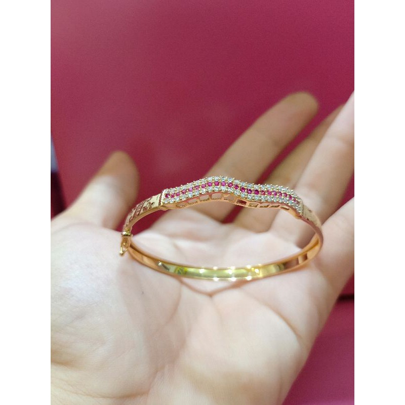 GELANG OVAL DEWASA PERAK 925 IMPORT LAPIS MAS ROSE GOLD