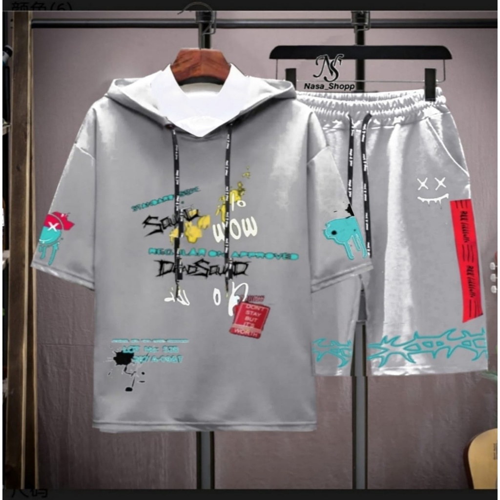 D_C STELAN PRIA WANITA T_SHIRT 1SET HOODIE PENDEK/CELANA PENDEK DEAT SQUAT
