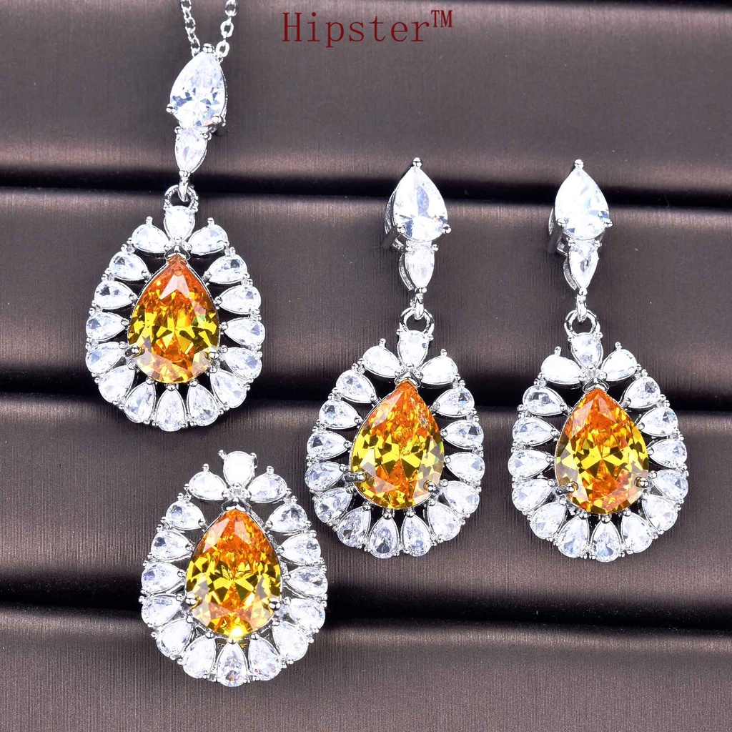 Luxury New Hot Sale Fashion Diamond Rings Ear Studs Pendant Necklace Set