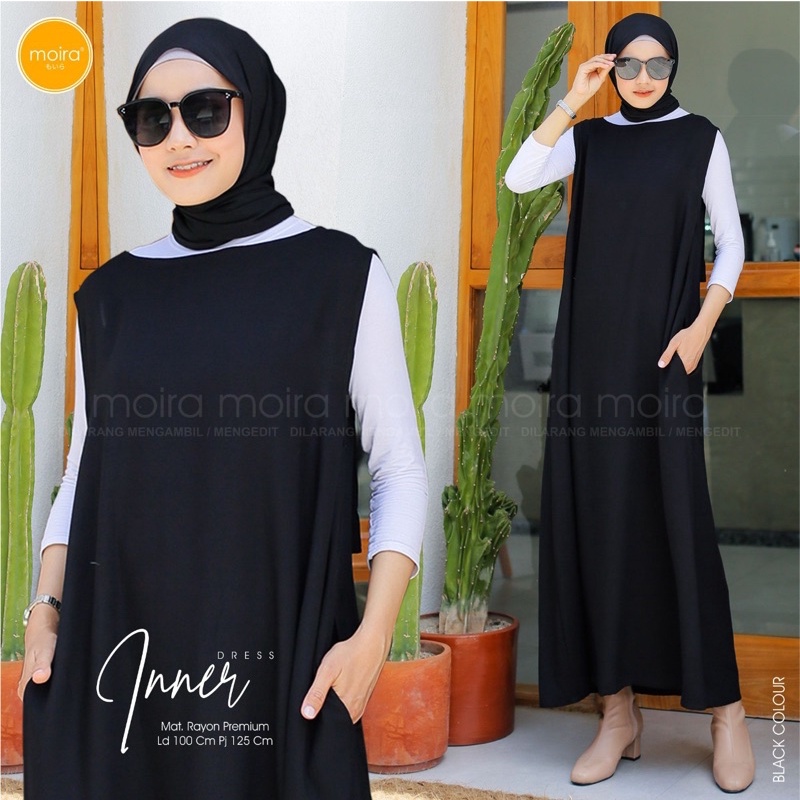 [SIAP KIRIM] INNER KUTUNG & SETELAN INNER MIDI DRESS TERBARU MUSLIMAH DALEMAN HITAM POLOS COTTON RAY