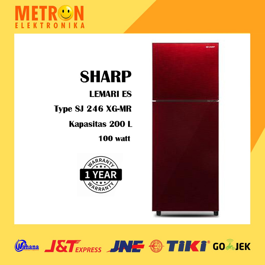 SHARP SJ 246 XG MR / KULKAS LEMARI ES 2 PINTU 200 LITER / RED GLASS DOOR / SJ246XGMR