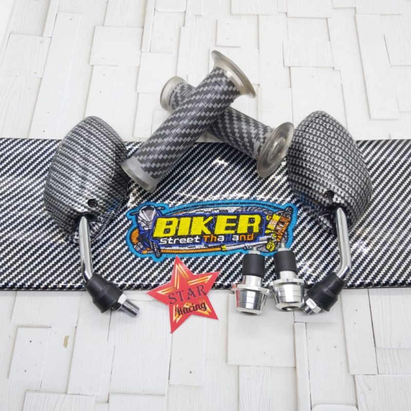 spion beat Carbon mini+kulit jok biker+handgrip Carbon+Jalu stang Universal Honda