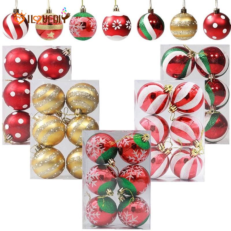 6pcs Ornamen Bola Gantung Motif Snowflake Ukuran 6CM Untuk Dekorasi Pohon Natal