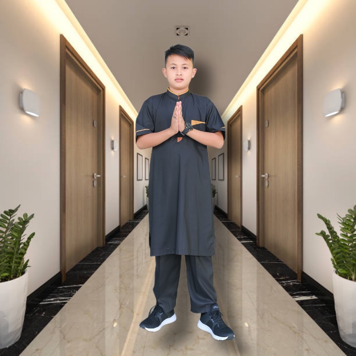 Setelan Jubah Anak Lengan Pendek Bahan Spun Poli Umur 10 tahun