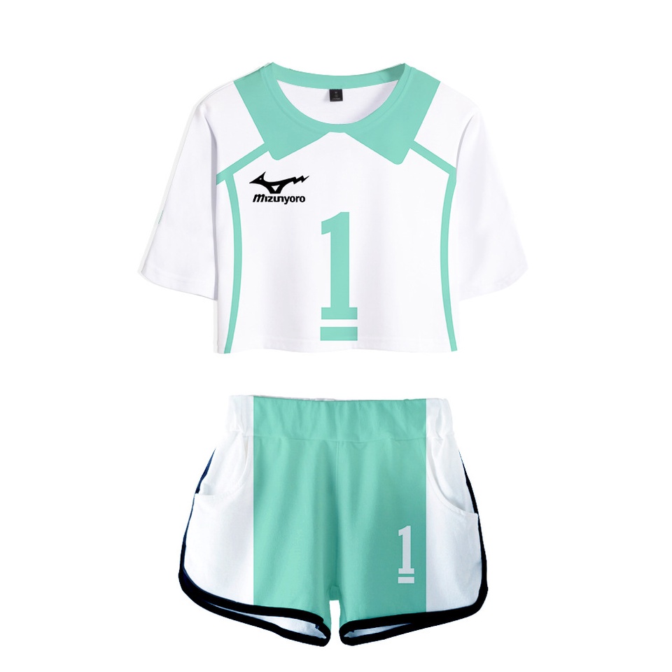 baju Jersey Crop Top Shorts Setelan Baju Costume Anime Haikyuu Aoba Johsai Team Vollyball kaos bisa 