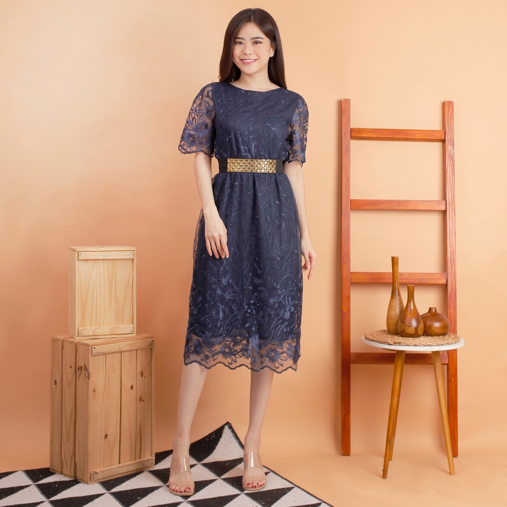 Kathryn collection # 4398, Dres tile bordir gliter mutiara dalaman furing free belt