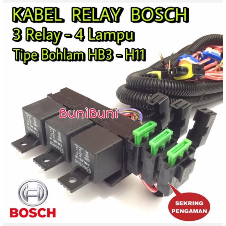 Kabel Relay BOSCH Komplit Untuk Lampu H11 - HB3 Tipe 3 Relay 4 Lampu Original