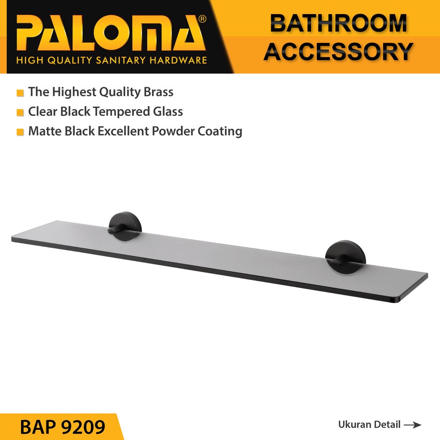 PALOMA BAP 9209 Rak Kaca Tempat Sabun Glass Shelf Dinding Kamar Mandi Hitam black