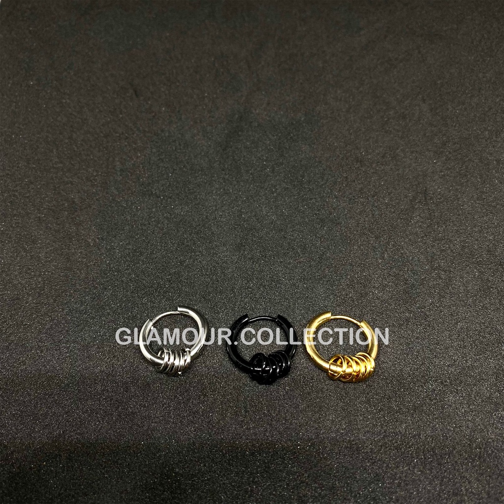 [COD] Anting Tindik Telinga Titanium Model Ring Bandul Ring Silver/Gold/Hitam Gaya Kpop/Punk - Perlu Lubang Tindik