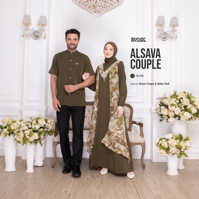 Alsava Dress (Couple Series)/Dress Panjang Wanita/Gamis Batik Kombinasi Polos