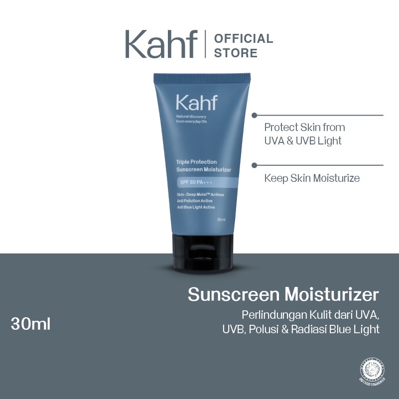 KAHF Triple Protection Sunscreen Moisturizer - Pelembab + Sunscreen Wajah Pria - 30ml