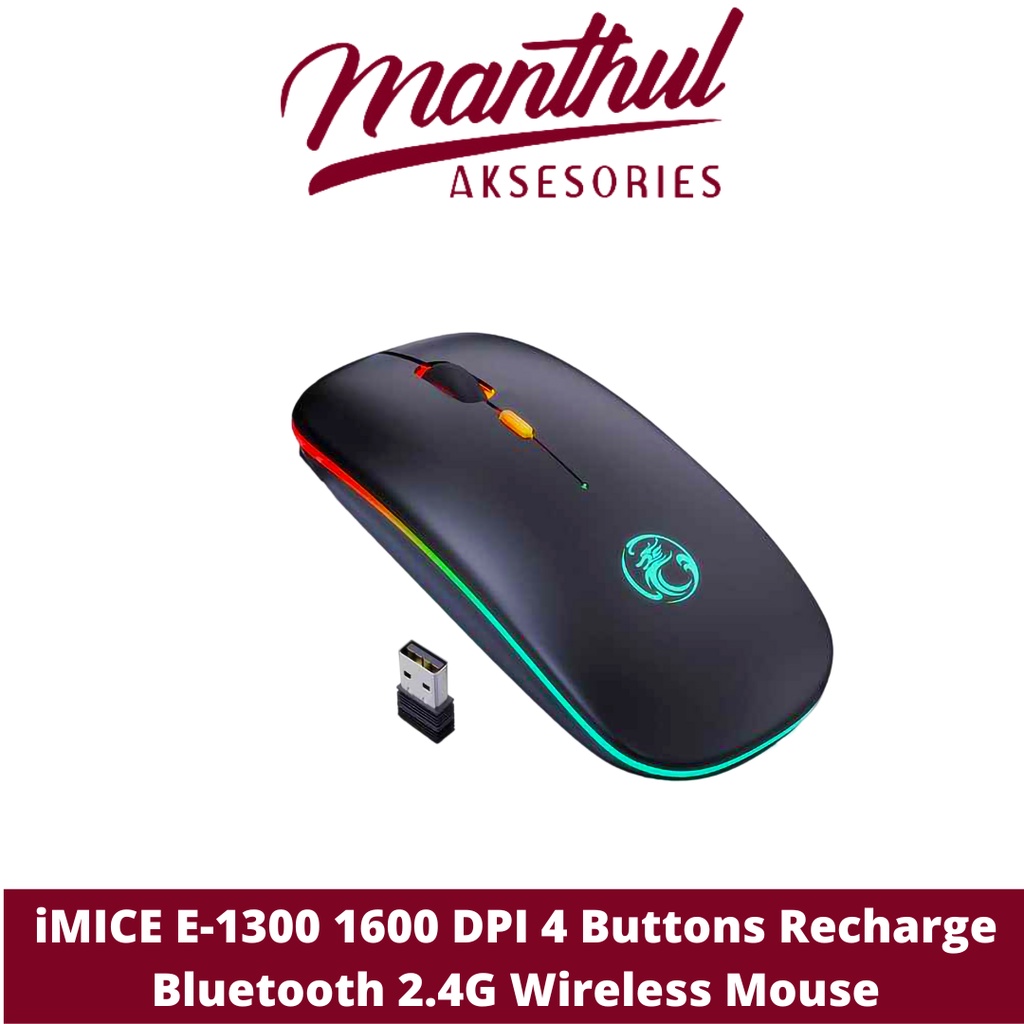 iMICE E-1300 1600 DPI 4 Buttons Recharge Bluetooth 2.4G Wireless Mouse