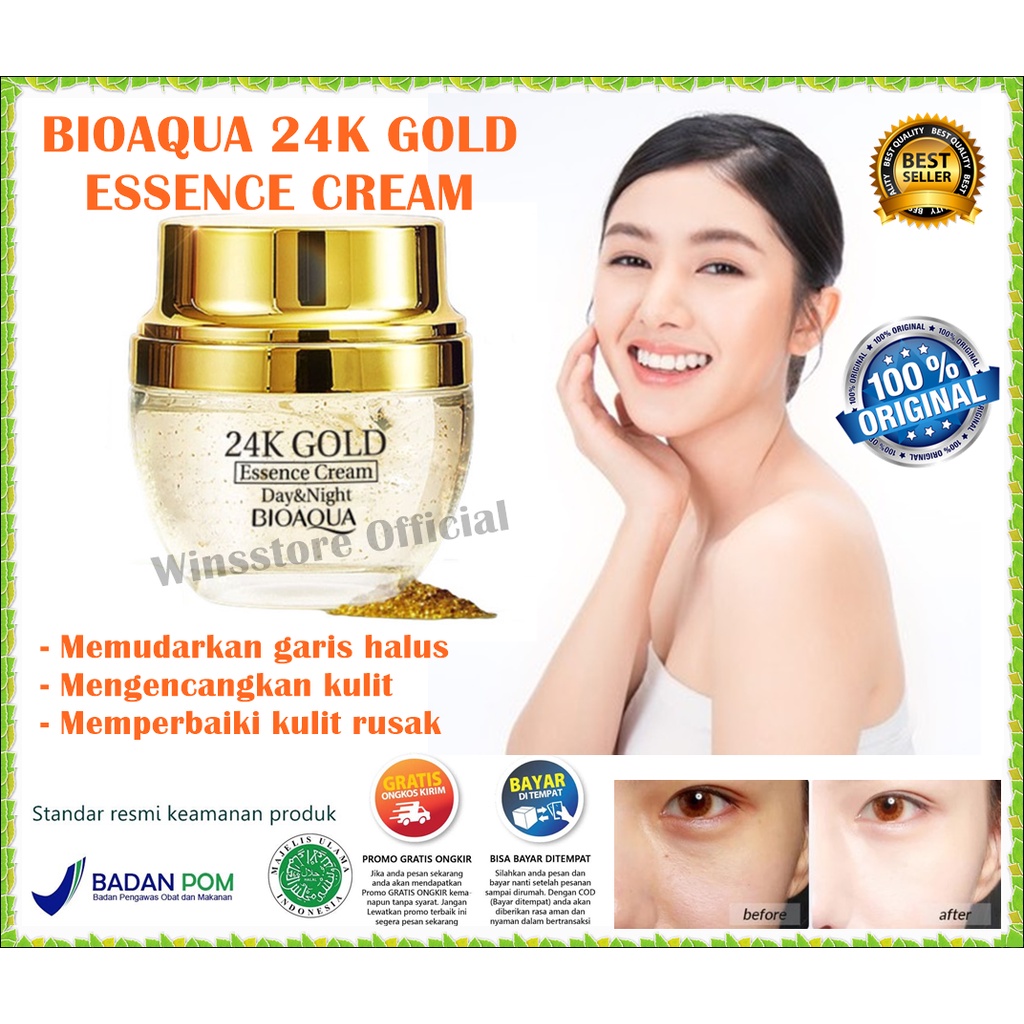 [COD] Bioaqua Serum Wajah 24K Gold Cream Essence 50gr dengan Anti Aging Melembabkan & Menyamarkan Ga