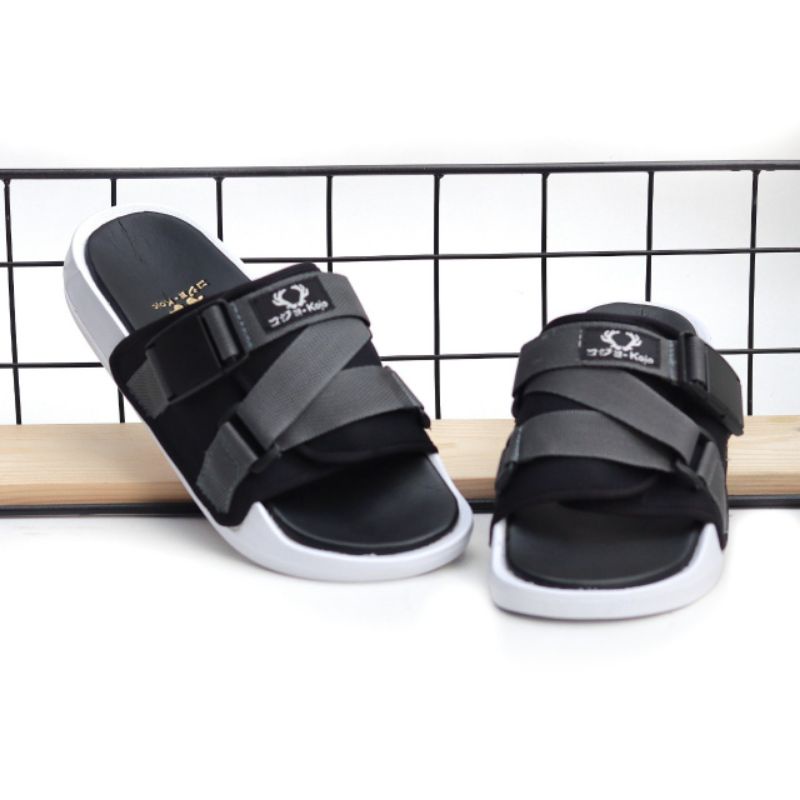 HANZO GREY| Sandal Slide fashion hitam/sandal pria/ Slop Pria BAYAR DI TEMPAT Sandal Slip On Pria 05