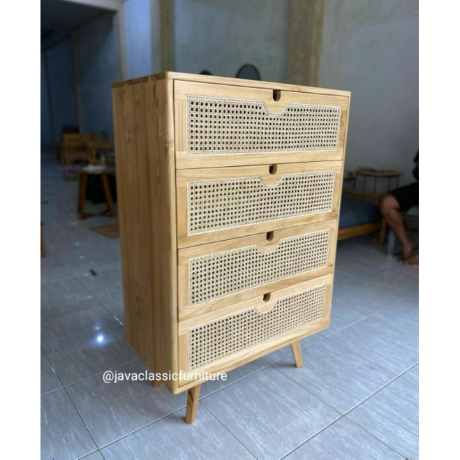 NAKAS RETRO ROTAN MINIMALIS BUFET VINTAGE LACI 4 CUSTOM BAHAN KAYU JATI-1