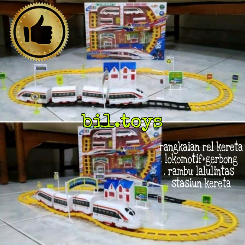 MAINAN ANAK KERETA BATERAI SET KERETA CEPAT INDONESIA LAMPU SUARA LAGU NAIK KERETA API