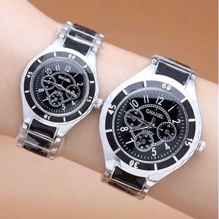 FREE BOX & BATERAI JAM TANGAN COUPLE CHANEL RANTAI CHRONO OFF COUPLE KERAMIK STAINLEES #CH001#