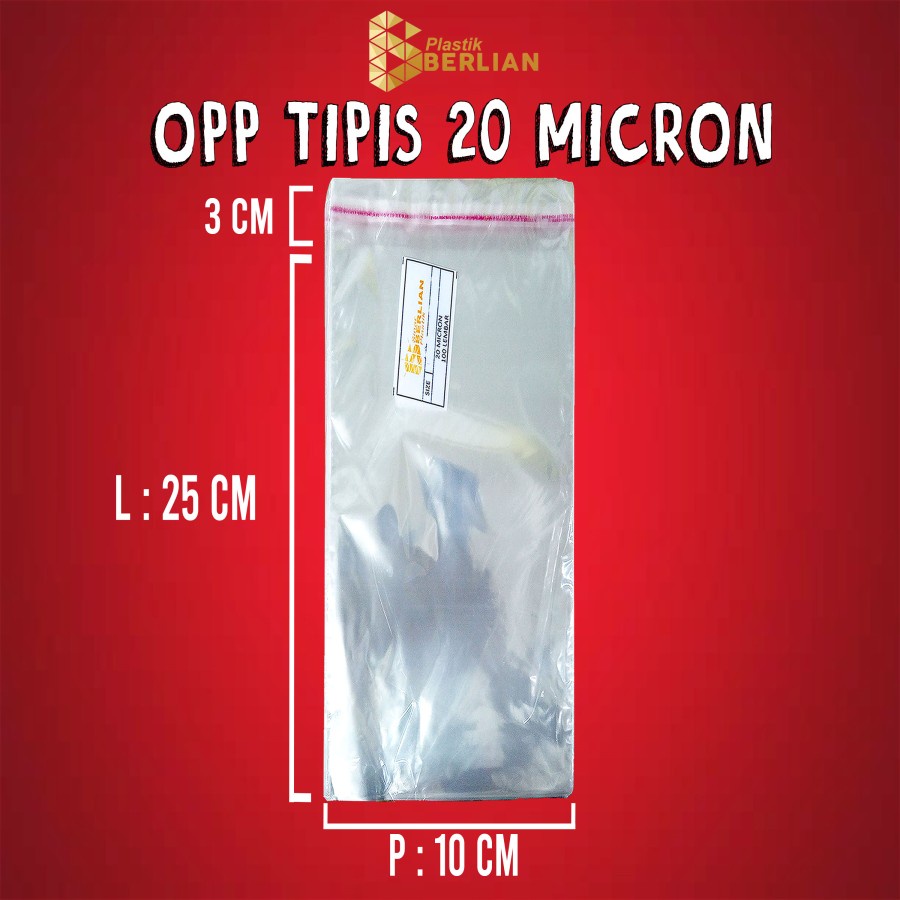 

10 x 25 cm Plastik OPP TIPIS (100 lbr) (lem/seal)