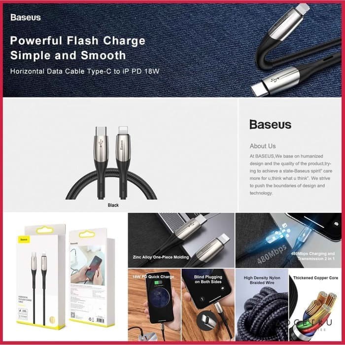 Baseus Original Kabel Data Horizontal TYPE C TO LIGHTNING 18W Cable PD Quick Charge Fast Charging Tipe C Iphone 11 12 13 Ori