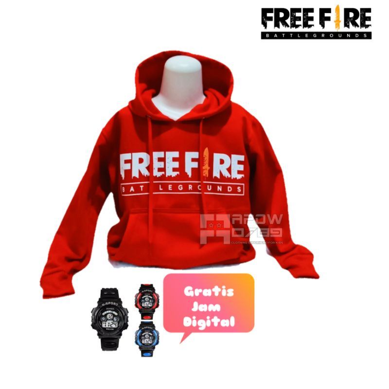 Jaket Sweater Hoodie Anak Free Fire / Free jam Tangan Sport