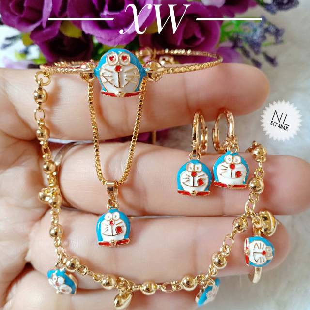 1 Set Perhiasan Anak Mickey Mouse/Doraemon/Kudaponi/Apel/Strowbery Cantik /Gelang Tangan/Anting/Cincin/Kalung/ BAYAR DI TEMPAT [COD]