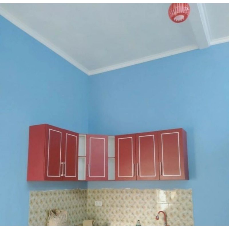 RAK PIRING LEMARI GANTUNG DAPUR KITCHENSET ATAS LETER L WARNA MERAH