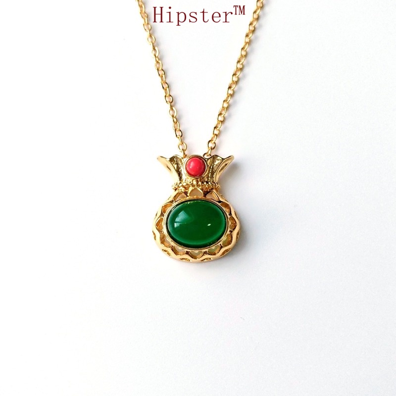 Ethnic Temperament Emerald Golden Lucky Bag Pendant Fashion Simple Necklace