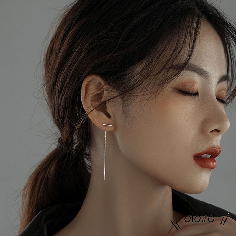 Anting Tusuk Gantung Temperament Bahan Sterling Silver 925 Desain Rumbai Gaya Koreasimple Untuk Wanita - ol