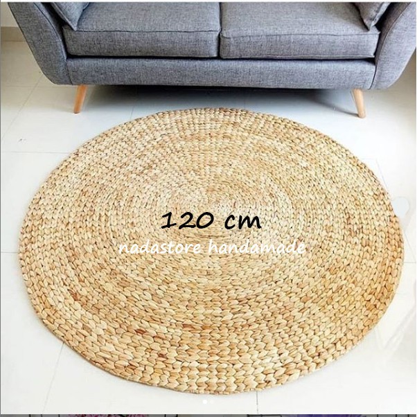 karpet bulat natural / rug  / floormat anyaman enceng gondok warna natural diamter 100 cm dan 120 cm