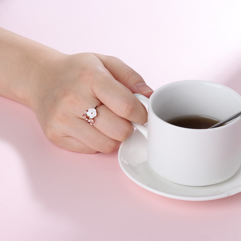 WONDERFUL Elegant Opening Ring Delicate Rose Gold Shell Flower  Fashion Women Girls Jewelry Adjustable Size Zircon Crystal Leaf