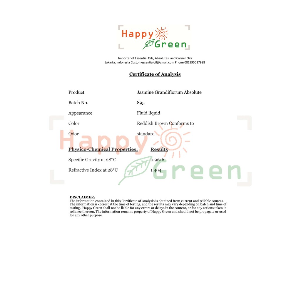 Happy Green Jasmine Grandiflorum Essential Oil  - Minyak Melati Grandiflorum