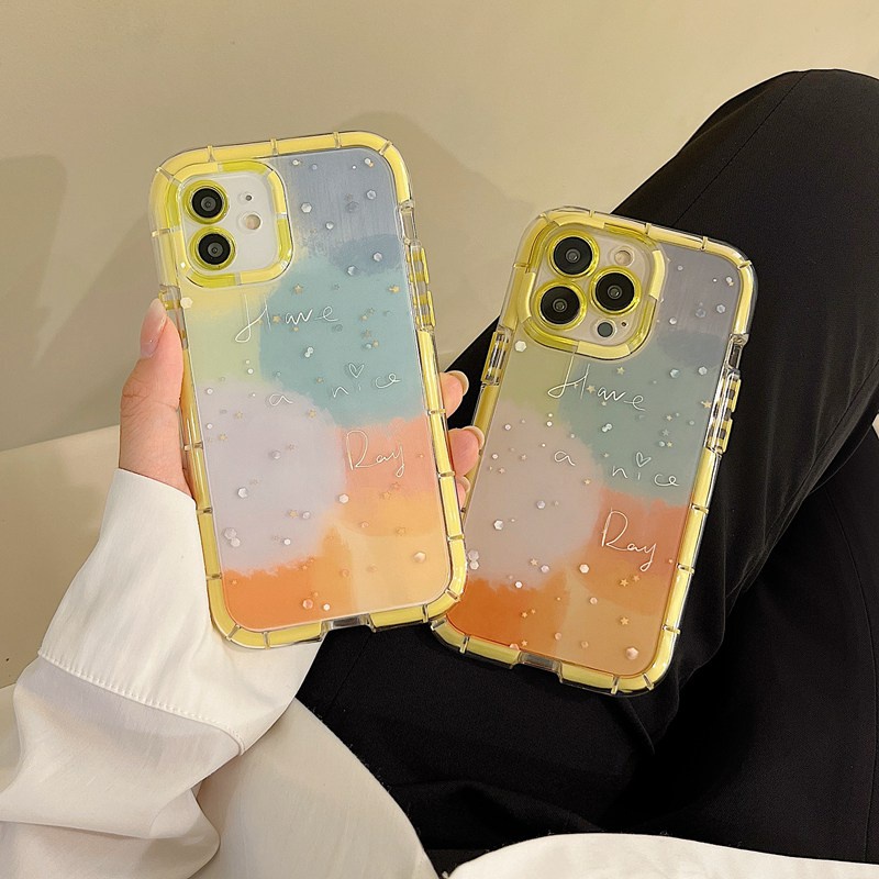 Bersinar Pada Malam Hari Bercahaya Soft Case untuk IPhone Xr Xs Max Ip Apple IPhone 11 12 13 14 Pro Max Gradien Wanita Kuning Halo Teman Hadiah