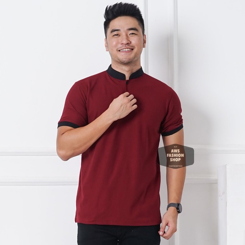 Kaos Polo Pria Polo Shirt Kerah Shanghai  Lengan Pendek Polos Merah Maroon BIG SIZE JUMBO XXL / 3XL