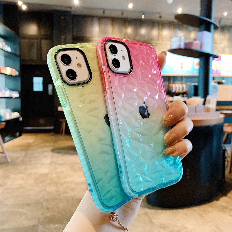 Gradient diamond pattern anti-drop mobile phone case iPhone 12 stripes iPhone 11 12 Pro Max XR XSMAX SE 7 8 Plus