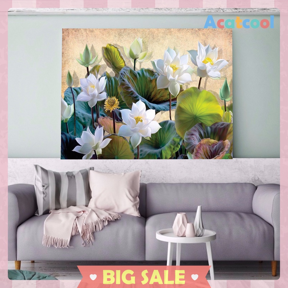 5D Diamond Painting Elegant White Lotus Full Round Drill Picture Handicraft